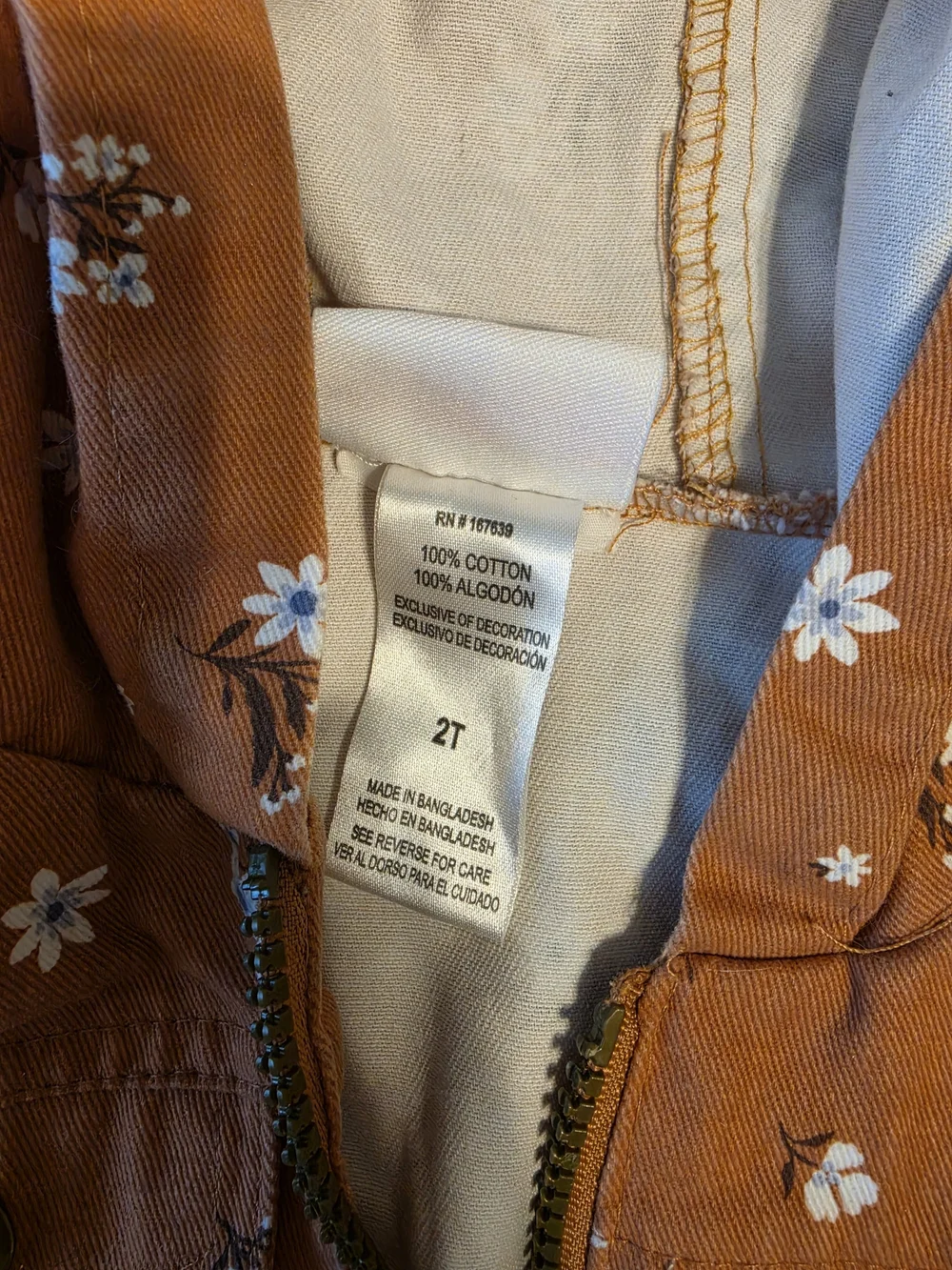 Girls' Floral Hooded Jacket in Rust 2T